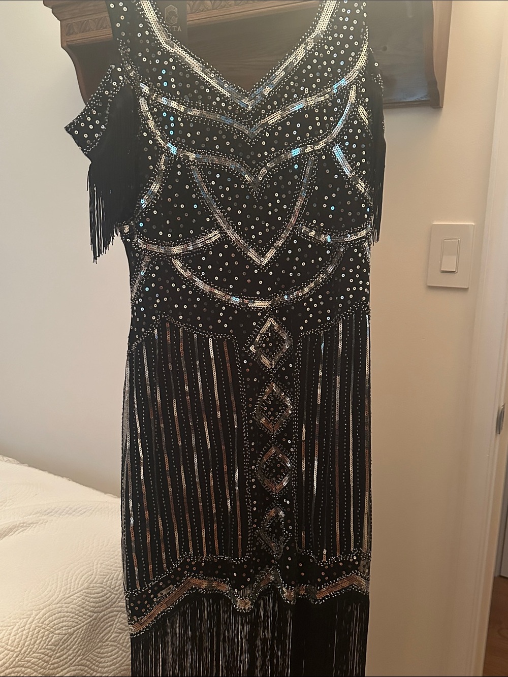 Art Deco Black Sequin Fringe Dress